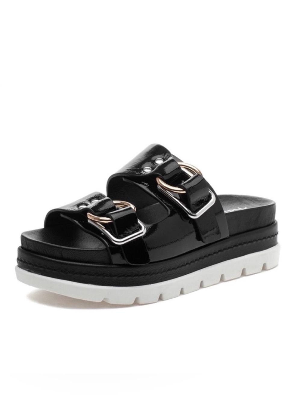 NWT J/SLIDES BAHA Black Naplak Leather Sandal - Picture 1 of 14